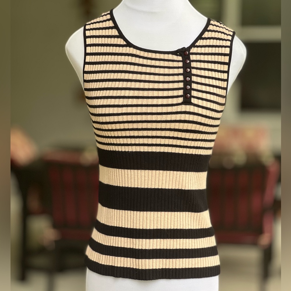 Striped Black and Cream Sleeveless Top